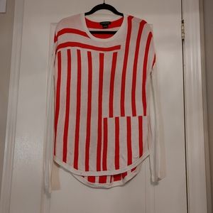 TROUVE Women Red Long Striped Sleeve T-Shirt Size S